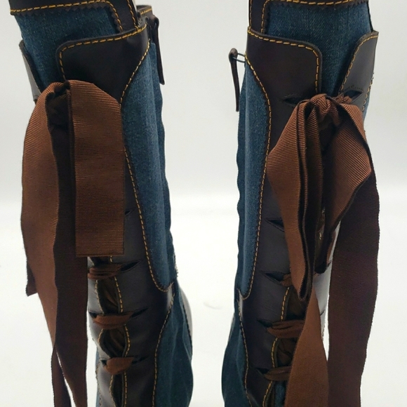 GIUSEPPE ZANOTTI LEATHER & DENIM JEANS BOOTS 2 1/2 INCH HEELS 👠 SIZE 40 - Picture 12 of 15